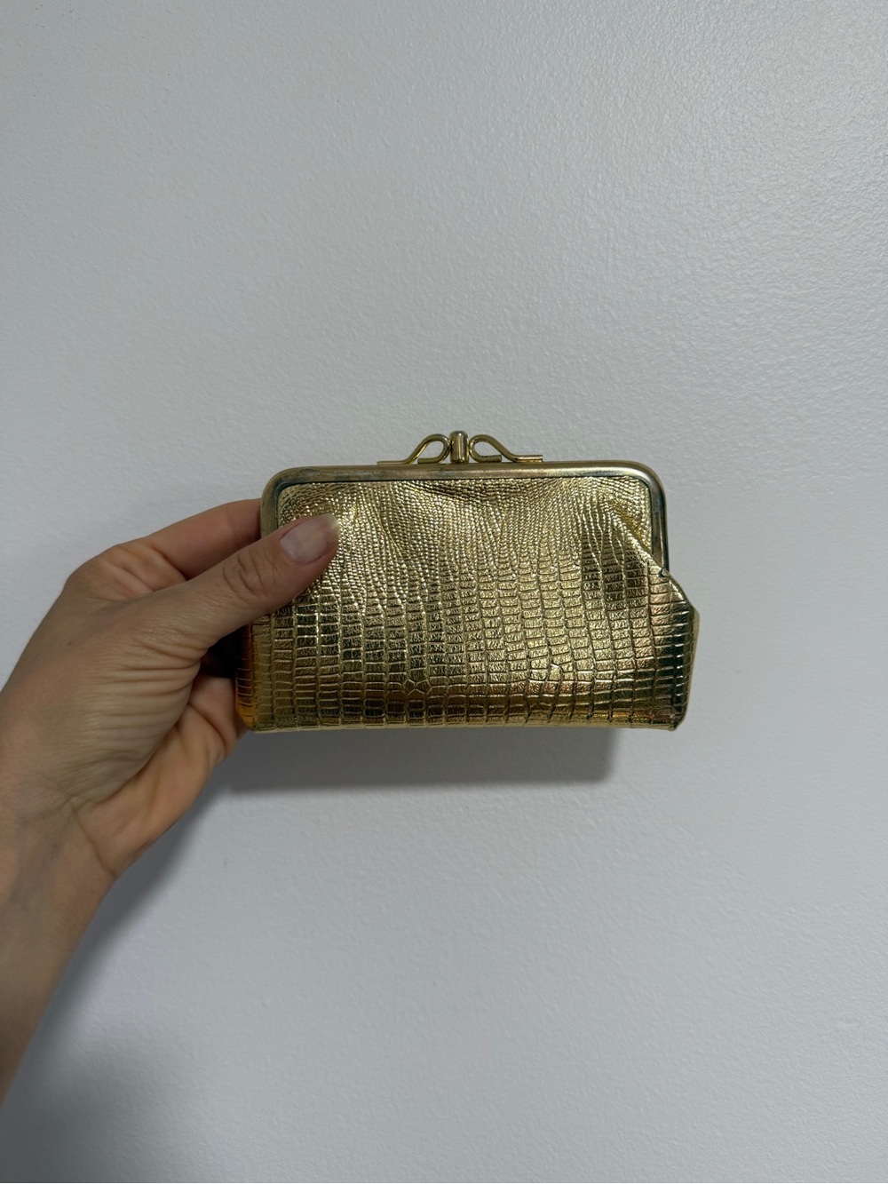 Vintage Gold Frame Clutch Wallet w/ Gold Snake Texture